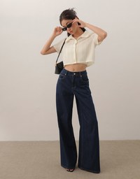 Striped Knit Collared Crop Shirt