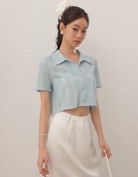 Striped Knit Collared Crop Shirt