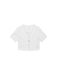 Tailored V Neck Button Front Short Sleeve Cropped Blazer Top