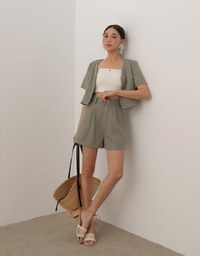 Tailored V Neck Button Front Short Sleeve Cropped Blazer Top