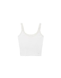 Lace Trimmed Ribbed Spaghetti Strap Padded Tank Top