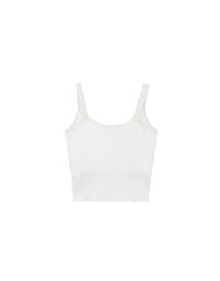 Lace Trimmed Ribbed Spaghetti Strap Padded Tank Top