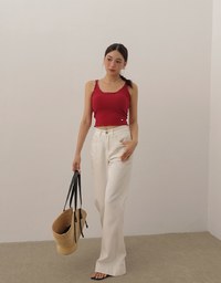 Lace Trimmed Ribbed Spaghetti Strap Padded Tank Top