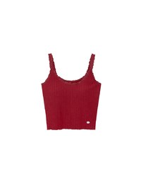 Lace Trimmed Ribbed Spaghetti Strap Padded Tank Top