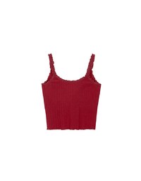 Lace Trimmed Ribbed Spaghetti Strap Padded Tank Top