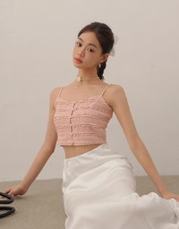 Layered Ruffle Lace Trim Button Up Cropped Cami Top