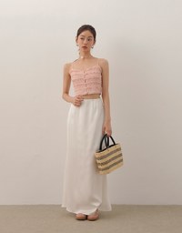 Layered Ruffle Lace Trim Button Up Cropped Cami Top