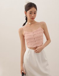 Layered Ruffle Lace Trim Button Up Cropped Cami Top