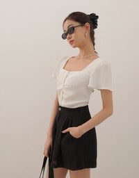 Crinkle Texture Square Neck Top with Adjustable Back Tie Detail
