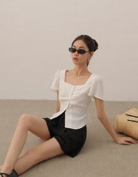 Crinkle Texture Square Neck Top with Adjustable Back Tie Detail