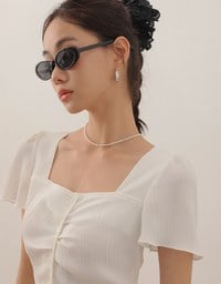 Crinkle Texture Square Neck Top with Adjustable Back Tie Detail
