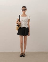 Crinkle Texture Square Neck Top with Adjustable Back Tie Detail