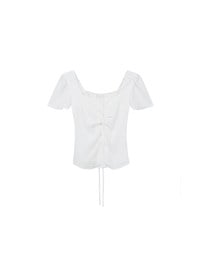 Crinkle Texture Square Neck Top with Adjustable Back Tie Detail