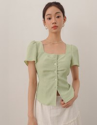 Crinkle Texture Square Neck Top with Adjustable Back Tie Detail