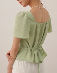 Crinkle Texture Square Neck Top with Adjustable Back Tie Detail