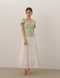 Crinkle Texture Square Neck Top with Adjustable Back Tie Detail