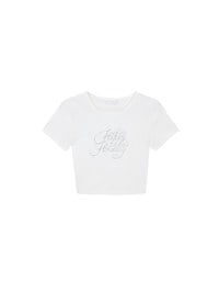 Rhinestone Lettering Embellished Slim Fit Cropped Tee