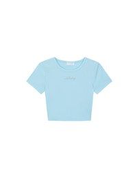 Rhinestone Lettering Embellished Slim Fit Cropped Tee
