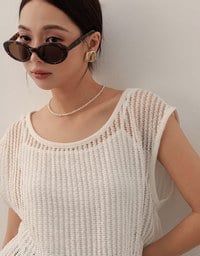 Faux 2 Piece Sleeveless Layered Mesh Top with Soft Knit Texture