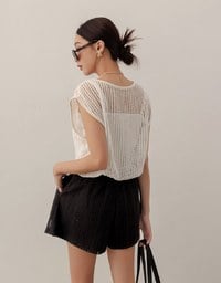 Faux 2 Piece Sleeveless Layered Mesh Top with Soft Knit Texture