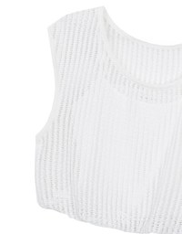 Faux 2 Piece Sleeveless Layered Mesh Top with Soft Knit Texture