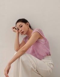 Faux 2 Piece Sleeveless Layered Mesh Top with Soft Knit Texture