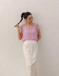 Faux 2 Piece Sleeveless Layered Mesh Top with Soft Knit Texture