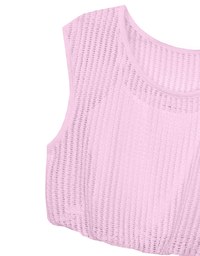 Faux 2 Piece Sleeveless Layered Mesh Top with Soft Knit Texture