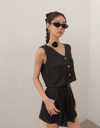 Lace Crochet Inspired Knit Vest Top with Pocket Accents