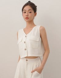 Lace Crochet Inspired Knit Vest Top with Pocket Accents