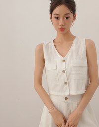 Lace Crochet Inspired Knit Vest Top with Pocket Accents