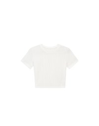 Contrast Trim Semi Sheer Knit Cropped Short Sleeve Tee