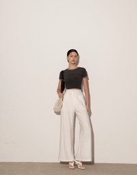 Contrast Trim Semi Sheer Knit Cropped Short Sleeve Tee