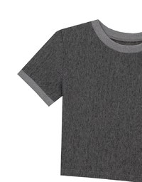Contrast Trim Semi Sheer Knit Cropped Short Sleeve Tee
