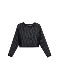 Relaxed Fit Sheer Crochet Openwork Knit Pullover Sweater