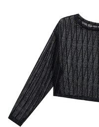 Relaxed Fit Sheer Crochet Openwork Knit Pullover Sweater
