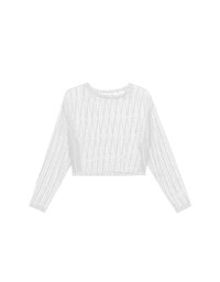 Relaxed Fit Sheer Crochet Openwork Knit Pullover Sweater
