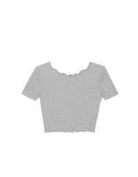 Ribbon Cut Out Ribbed Crop Top with Lettuce Hem