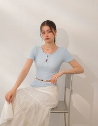 Ribbon Cut Out Ribbed Crop Top with Lettuce Hem