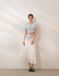 Ribbon Cut Out Ribbed Crop Top with Lettuce Hem
