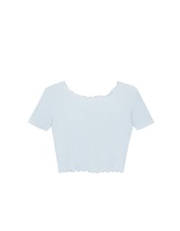 Ribbon Cut Out Ribbed Crop Top with Lettuce Hem