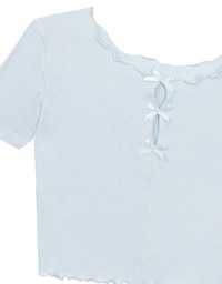 Ribbon Cut Out Ribbed Crop Top with Lettuce Hem