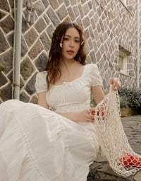 Square Neck Puff Sleeve Button Up Corset Top