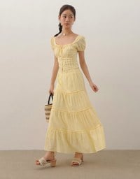 Square Neck Puff Sleeve Button Up Corset Top