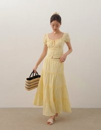 Square Neck Puff Sleeve Button Up Corset Top