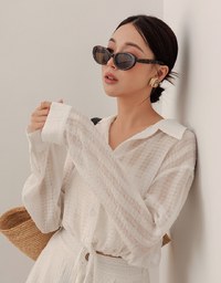 シアーバブルガーゼ ドローストリング長袖シャツ