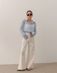 シアーバブルガーゼ ドローストリング長袖シャツ