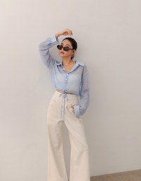 シアーバブルガーゼ ドローストリング長袖シャツ