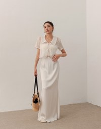 Contrast Trim Crochet Tie Front Collared Top