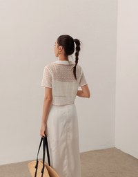 Contrast Trim Crochet Tie Front Collared Top
